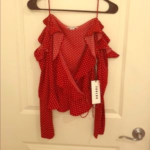 Favlux cold shoulder polka dot wrap top